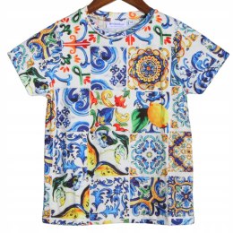 T-SHIRT DZIECIĘCY 7-9 LAT Niebieski Włochy Wzór It