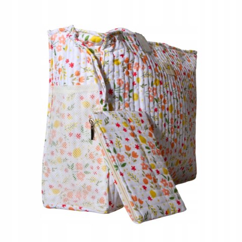 TORBA TOREBKA DAMSKA SHOPPER Kwiaty Cytrynki + Kosmetyczka 41x32 cm Włochy