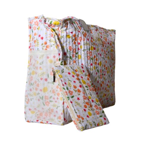 TORBA TOREBKA DAMSKA SHOPPER Kwiaty Cytrynki + Kosmetyczka 41x32 cm Włochy