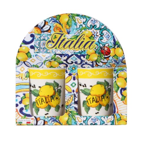 Zestaw 2x KIELISZKI 50ml Biało-Żółte Ceramika Cytryna Włochy