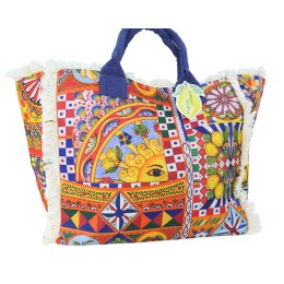 TORBA PLAŻOWA ZAKUPY BOHO Czerwona Włochy 54x34cm