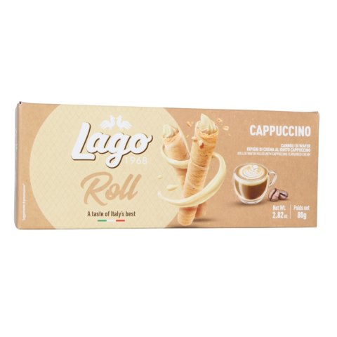 LAGO ROLL Włoskie Rurki z Kremem Cappuccino Ciastka 80g LAGO ROLL Włoskie Rurki z Kremem Cappuccino Ciastka 80g