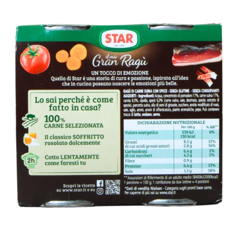 STAR GRAN RAGU Sos do Makaronu z Boczkiem 2x180g STAR GRAN RAGU Sos do Makaronu z Boczkiem 2x180g