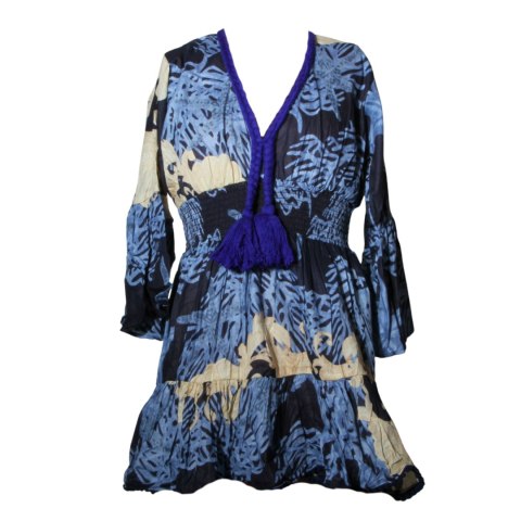 SUKIENKA LETNIA BOHO 100% Bawełna Granatowo-Beżowa Włochy SUKIENKA LETNIA BOHO 100% Bawełna Granatowo-Beżowa Włochy
