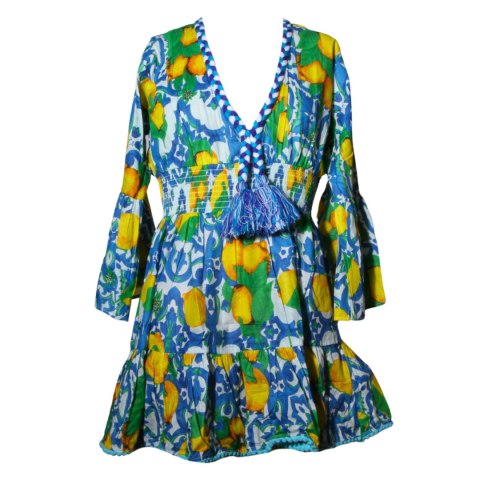 SUKIENKA LETNIA BOHO w CYTRYNY 100% Bawełna Wzór 2 Włochy SUKIENKA LETNIA BOHO w CYTRYNY 100% Bawełna Wzór 2 Włochy