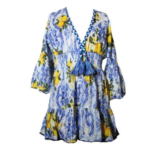 SUKIENKA LETNIA BOHO w CYTRYNY 100% Bawełna Wzór 3 Włochy SUKIENKA LETNIA BOHO w CYTRYNY 100% Bawełna Wzór 3 Włochy