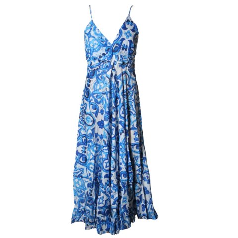 SUKIENKA MAXI LETNIA Ramiączka 100% Bawełna Biało-Niebieska Włochy SUKIENKA MAXI LETNIA Ramiączka 100% Bawełna Biało-Niebieska Włochy