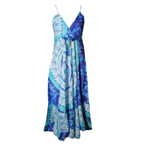 SUKIENKA MAXI LETNIA Ramiączka 100% Bawełna Niebieska Włochy SUKIENKA MAXI LETNIA Ramiączka 100% Bawełna Niebieska Włochy