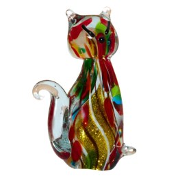 SZKLANA DEKORACJA Kot Wielobarwny 15cm Typu MURANO
