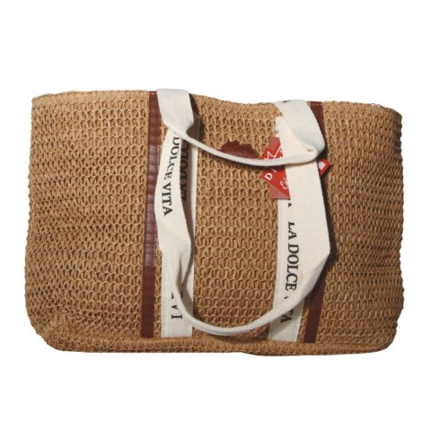 TORBA TOREBKA DAMSKA SŁOMKOWA Duża Plażowa SHOPPER Lato Brązowa 54x34cm TORBA TOREBKA DAMSKA SŁOMKOWA Duża Plażowa SHOPPER Lato Brązowa 54x34cm