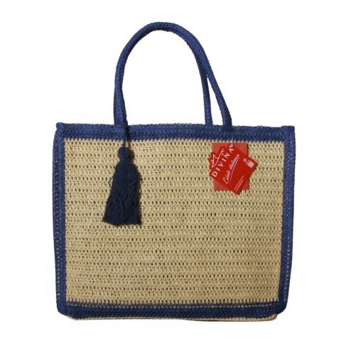 TORBA TOREBKA DAMSKA SŁOMKOWA Plażowa Beżowo-Granatowa 41x32cm Włochy TORBA TOREBKA DAMSKA SŁOMKOWA Plażowa Beżowo-Granatowa 41x32cm Włochy