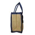 TORBA TOREBKA DAMSKA SŁOMKOWA Plażowa Beżowo-Granatowa 41x32cm Włochy