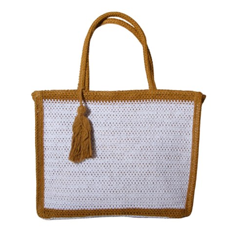 TORBA TOREBKA DAMSKA SŁOMKOWA Plażowa Biało-Brązowa 41x32cm Włochy TORBA TOREBKA DAMSKA SŁOMKOWA Plażowa Biało-Brązowa 41x32cm Włochy
