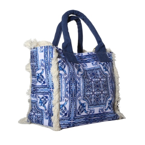 TOREBKA PLAŻOWA ZAKUPY BOHO Niebieska Włochy 27x24cm TOREBKA PLAŻOWA ZAKUPY BOHO Niebieska Włochy 27x24cm