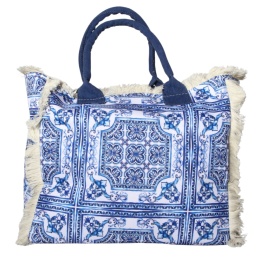 TOREBKA PLAŻOWA ZAKUPY BOHO Niebieska Włochy 54x34cm